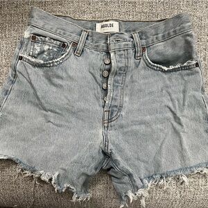 Agolde Light Blue Distressed Denim Shorts